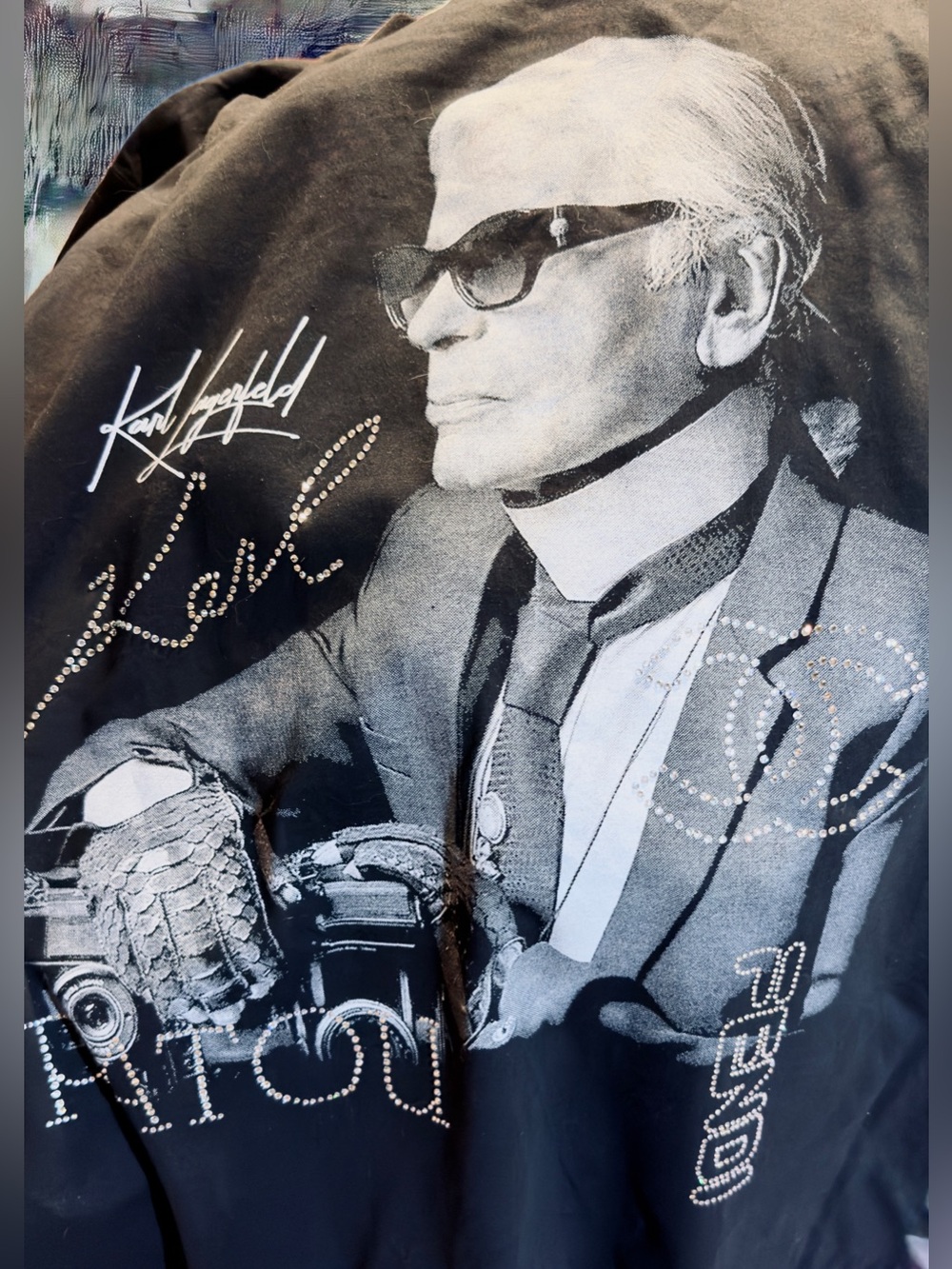 Karl Lagerfeld Swarovski Crystal Studded Tee Shirt - Double-sided with quote - Picture 6 of 6